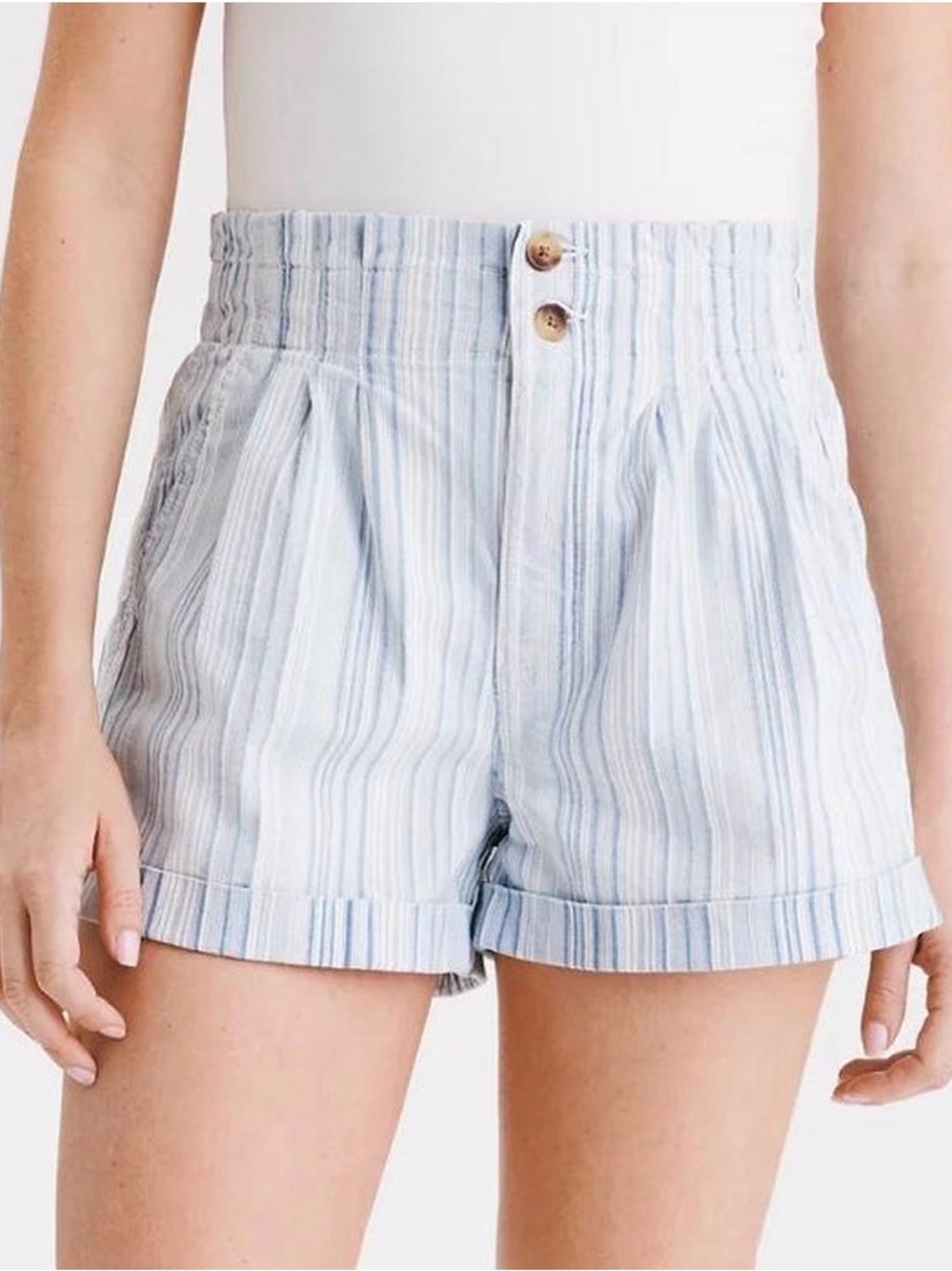 American 🇺🇸 Eagle 🦅 Blue Striped High-Waist Women’s Linen Shorts